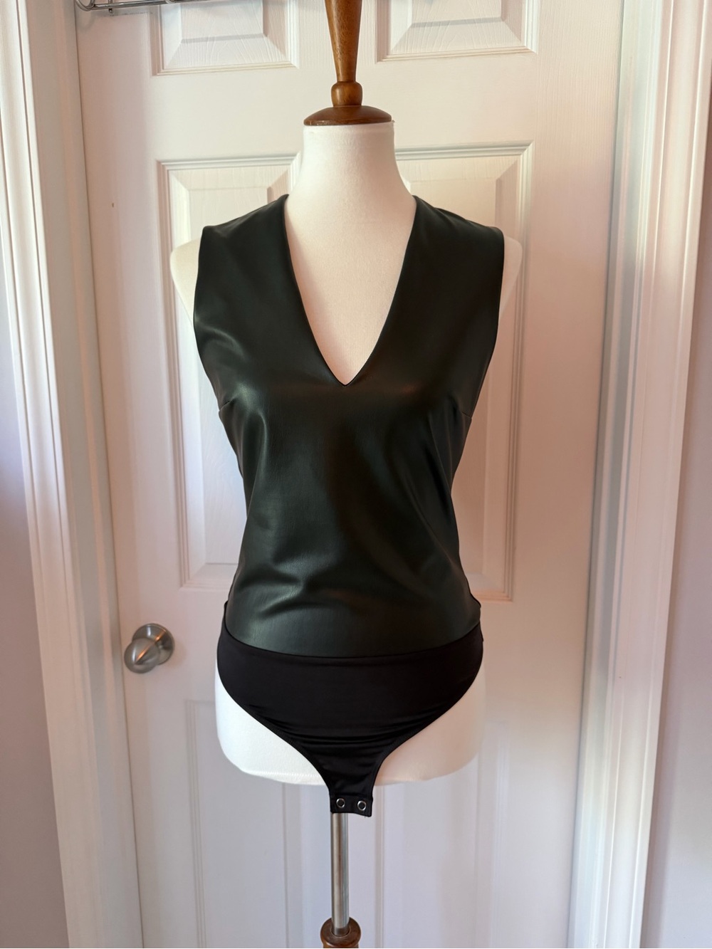 Express Body Contour Faux Leather Bodysuit